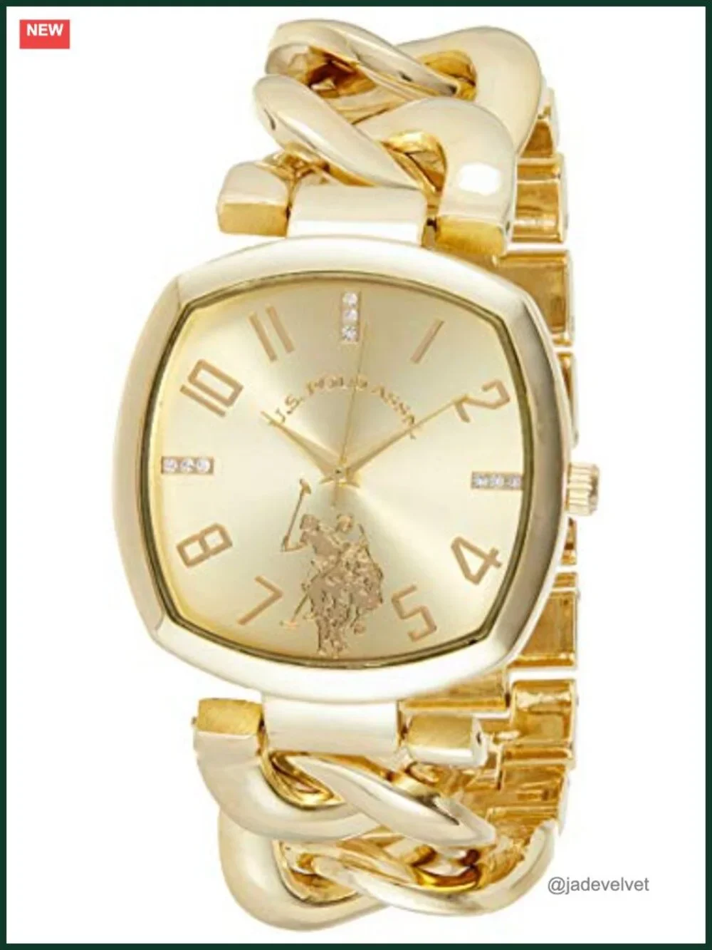 Women's 38mm Gold Chain Bracelet Watch - Square Rhinestone Dial Quartz Analog